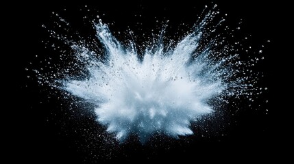 Poster - High-speed capture of a water explosion, with droplets radiating outward against a dark background, emphasizing dynamic motion