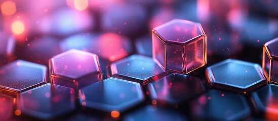 Wall Mural - abstract hexagon pattern: neon glow and digital art