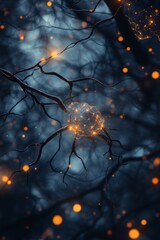 Fototapete - Glowing sphere within intricate dark branches.