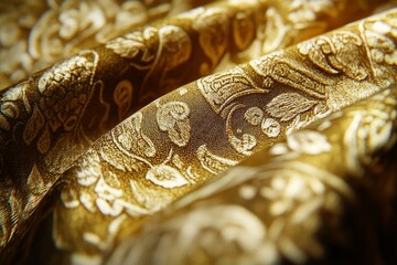 Poster - Luxurious golden fabric with intricate floral pattern.