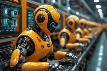 Poster - Futuristic robots working in high-tech industrial setting
