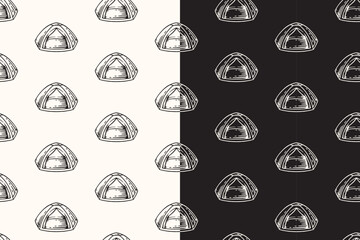 doodle quick pitch tent seamless pattern on black white background for camping adventure merchandise