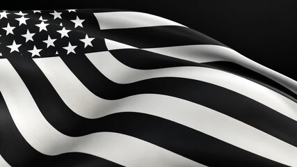 Poster - Waving American Flag in Black and White Abstract Composition with Dark Background