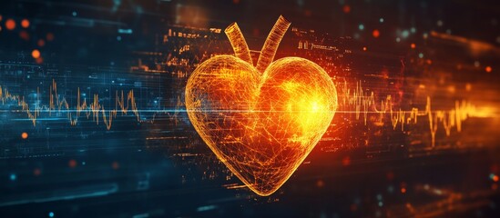 Aufkleber - Glowing digital heart with EKG wave.