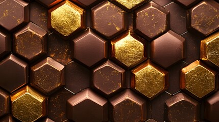 Poster - Brown and Gold Hexagonal Geometric Pattern Design