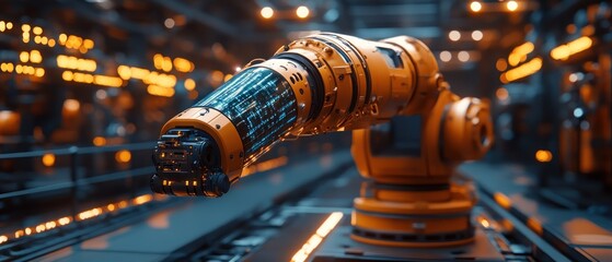 Poster - Industrial robotic arm operating in futuristic factory