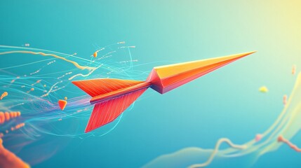 Wall Mural - a stylized, vibrant paper airplane gliding through a colorful abstract background.