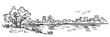 © Kaz - urban skyline with trees and riverfront, black vector sketch illustration