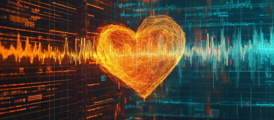 Aufkleber - Fiery heart with digital wave pattern.
