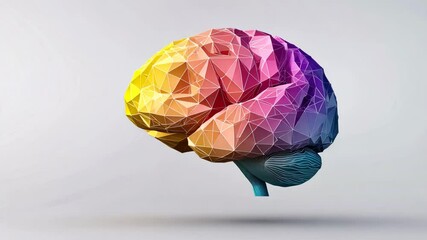 Poster - Colorful Geometric Brain Design with Abstract Polyhedral Shapes and Gradients
