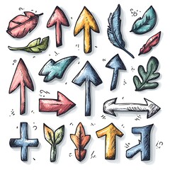 Hand-drawn arrows in various directions on white background