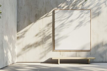 Poster - blank square canvas on wall with bench.