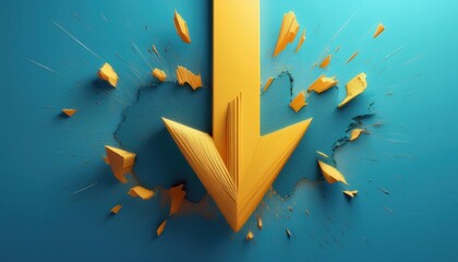 Poster - A bold yellow arrow breaks through a vibrant blue surface, symbolizing impact and movement.
