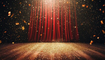 Poster - Red curtain stage with golden confetti.