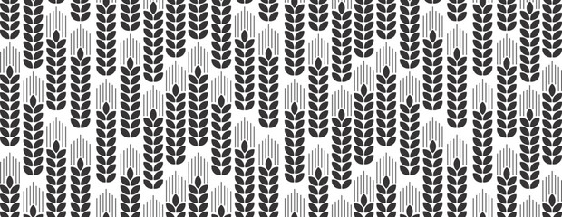 Wheat seamless pattern. Bakery background. Bread grain texture. Spike wheat. Stalk oat, barley, corn, rye, malt, bran, millet, maize, rice. design prints. Vector 