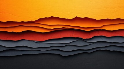 Aufkleber - Grungy abstract background idea. Abstract paper layers create a striking sunset landscape in warm colors.