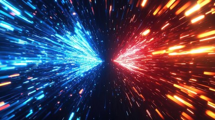 Poster - Burst abstract background concept. Dynamic scene of colorful light streaks converging, representing energy and speed.