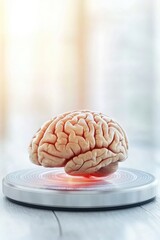 Poster - Conceptual Image of Human Brain on Display with Subtle Light and Background Blur