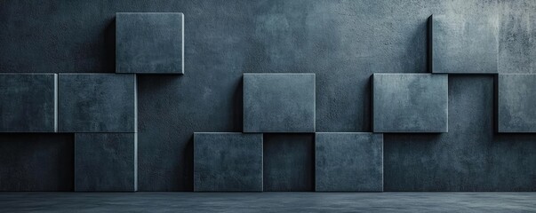 Poster - Grungy abstract background idea. Stylish modern concrete wall with textured cubes and geometric design elements.