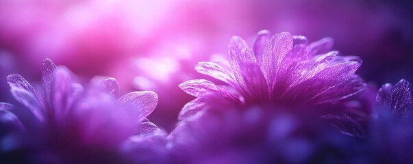 Poster - Burst abstract background concept. Vibrant close-up of purple flowers illuminated by soft, dreamlike light.