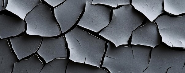 Poster - Grungy abstract background idea. Close-up of cracked black paint texture, showcasing unique patterns and details.