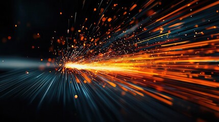 Poster - Burst abstract background concept. Dynamic light streaks featuring bright sparks and motion, showcasing high-energy technology.
