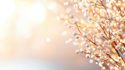 Aufkleber - Burst abstract background concept. Delicate branches adorned with small white flowers sparkling in soft sunlight.