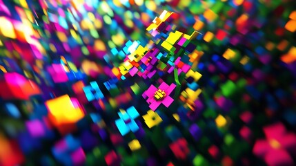 Wall Mural - a vibrant, abstract representation of colorful flowers amidst a pixelated background.