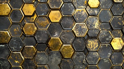 Poster - Golden and Black Hexagonal Pattern Background