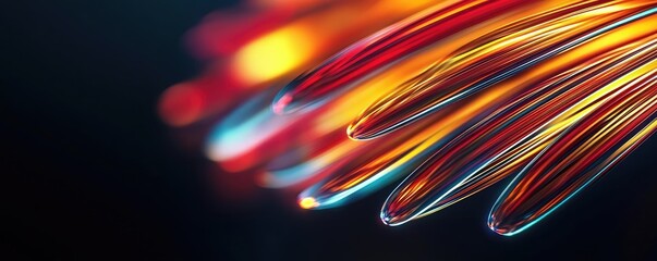 Poster - Burst abstract background concept. Abstract colorful fiber optics cables illuminated with vivid light reflections.