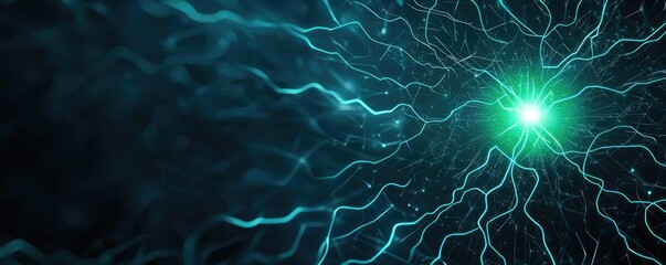 Poster - Burst abstract background concept. Abstract representation of energy flow with glowing particles and waves.