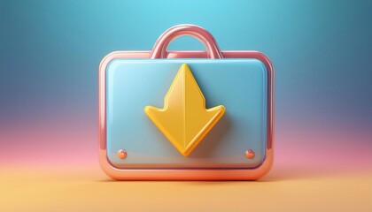 Poster - A colorful, stylized suitcase with a downward arrow, set against a vibrant gradient background, symbolizing downloads or transferring files.