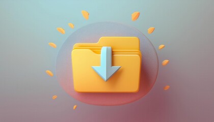 Poster - A vibrant 3D folder icon with a downward arrow, symbolizing file downloads and digital storage.