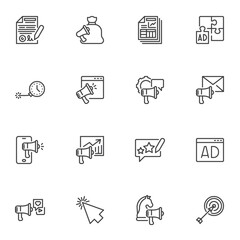 Fototapete - Digital marketing line icons set