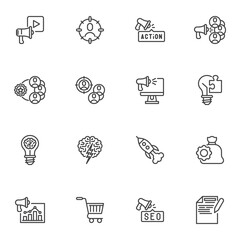 Fototapete - SEO and promotion line icons set