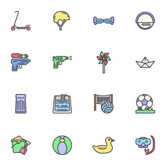 Aufkleber - toys filled outline icons set