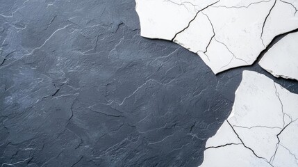 Poster - Grungy abstract background idea. A textured surface with cracks in black and white, showcasing contrast and natural patterns.