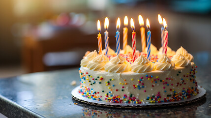 Wall Mural - happy birthday cake with candles