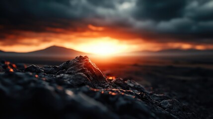Aufkleber - Grungy abstract background idea. Breathtaking sunset view illuminating rocky terrain with dramatic clouds in the sky.