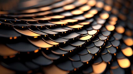 Aufkleber - Grungy abstract background idea. Close-up view of shimmering, layered scales with metallic tones in mesmerizing patterns.