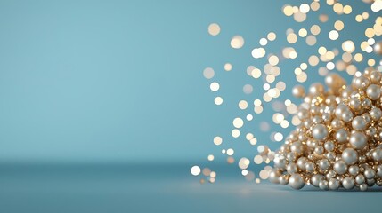 Poster - A stunning display of pearls on a soft blue background, creating an elegant visual effect.