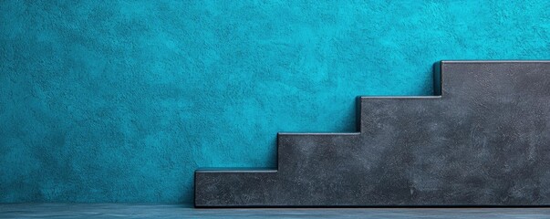 Aufkleber - Grungy abstract background idea. Stylish gray stairs against a vibrant turquoise wall in a modern interior setting.