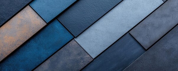 Aufkleber - Grungy abstract background idea. Contemporary wall design featuring geometric patterns in shades of blue and gray.