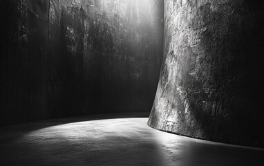 Poster - Dark, textured concrete room with light beam.