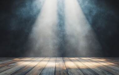 Poster - Dark stage with wooden floor and spotlights.