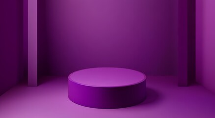 Poster - Purple cylindrical platform in a minimalist room.