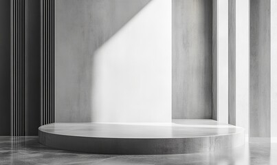 Poster - Minimalist round platform in modern interior with sunlight.