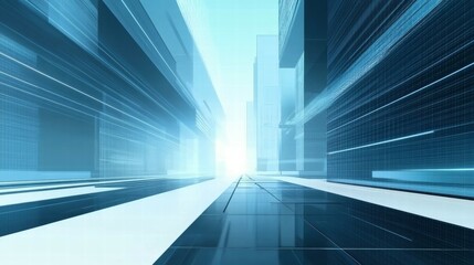 Poster - Futuristic cityscape with abstract lines and structures, conveying speed and modernity.