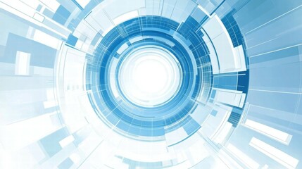 Poster - Abstract digital design featuring concentric circles and geometric patterns in blue tones.