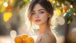 © apk - Woman Holding Oranges in Golden Hour Sunlight with Green Trees